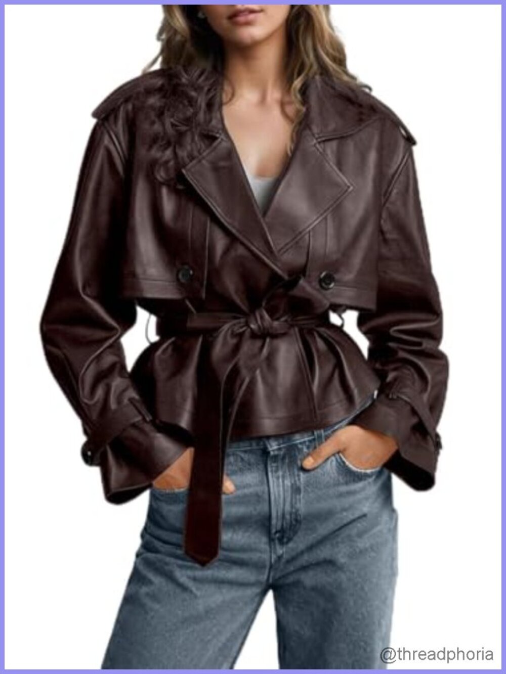 Faux Leather Belted Trench Coat Moto Business Casual